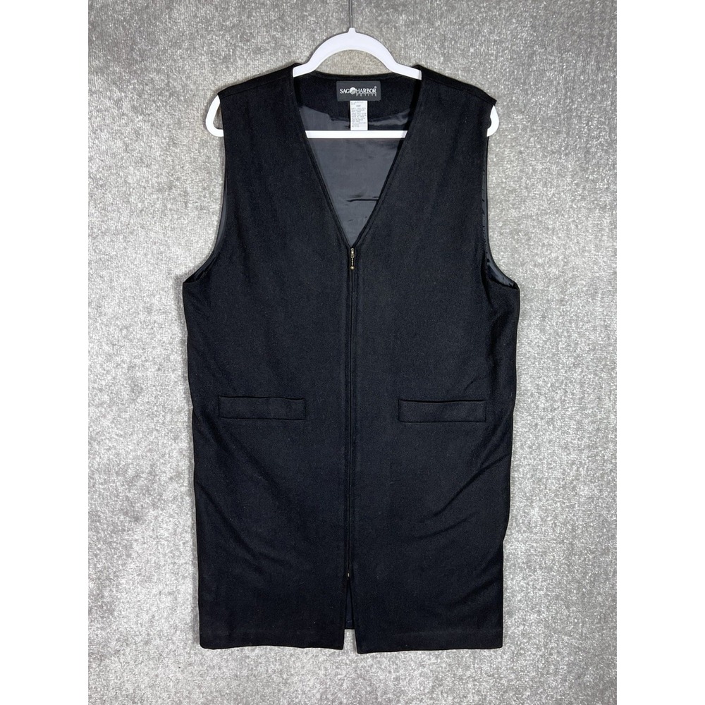 Vintage Sag Harbor Dress Womens Size 14P Black Wool Lined Sleeveless Front Zip
